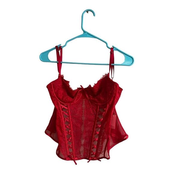 Victoria's Secret Red Lace-Up Corset Top Size M Women's Lace Detailing - Picture 2 of 6
